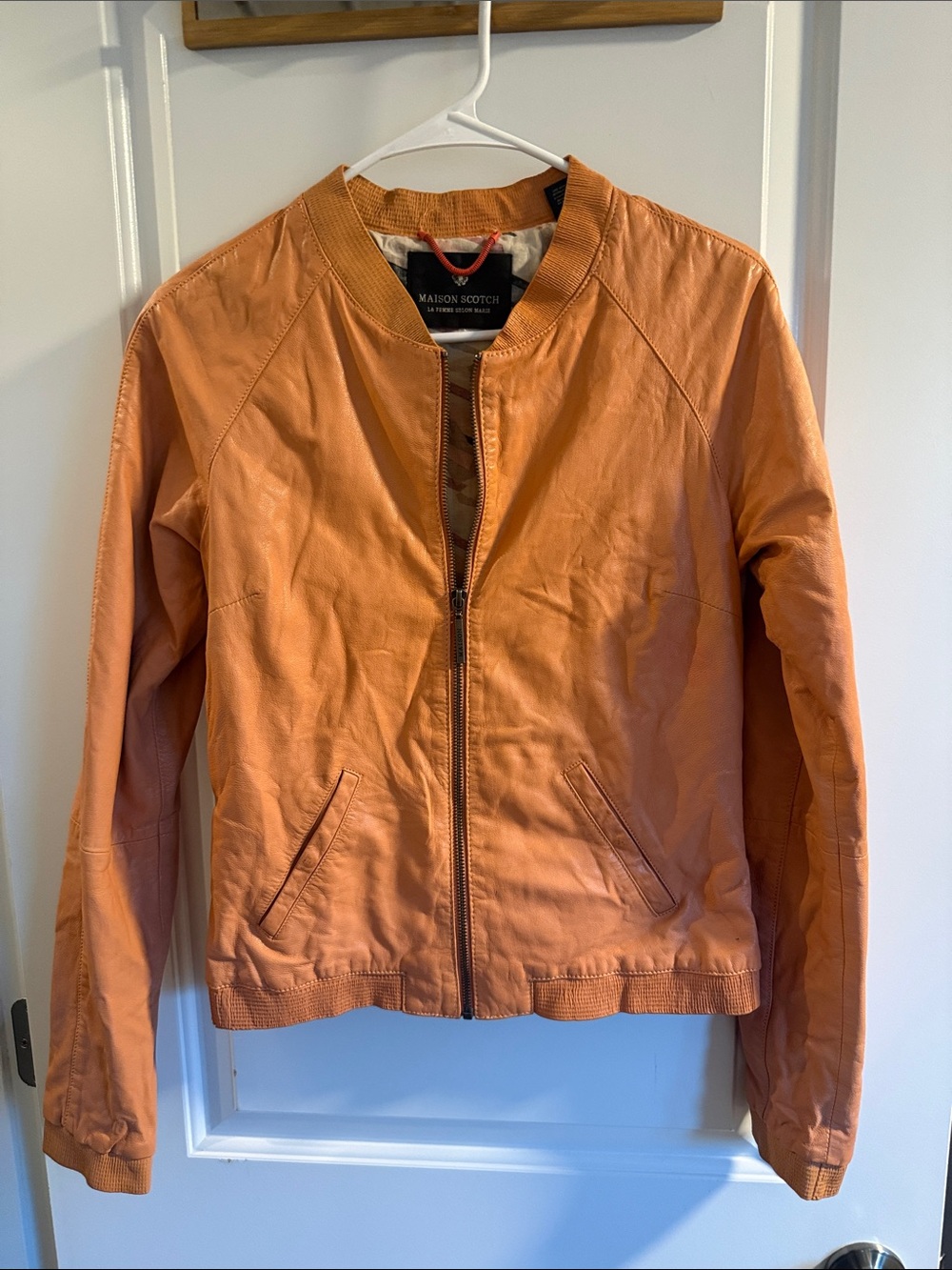 Scotch & Soda Orange Leather Bomber Jacket